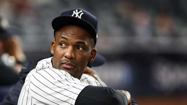 Yankees 3B Miguel Andujar sits in dugout
